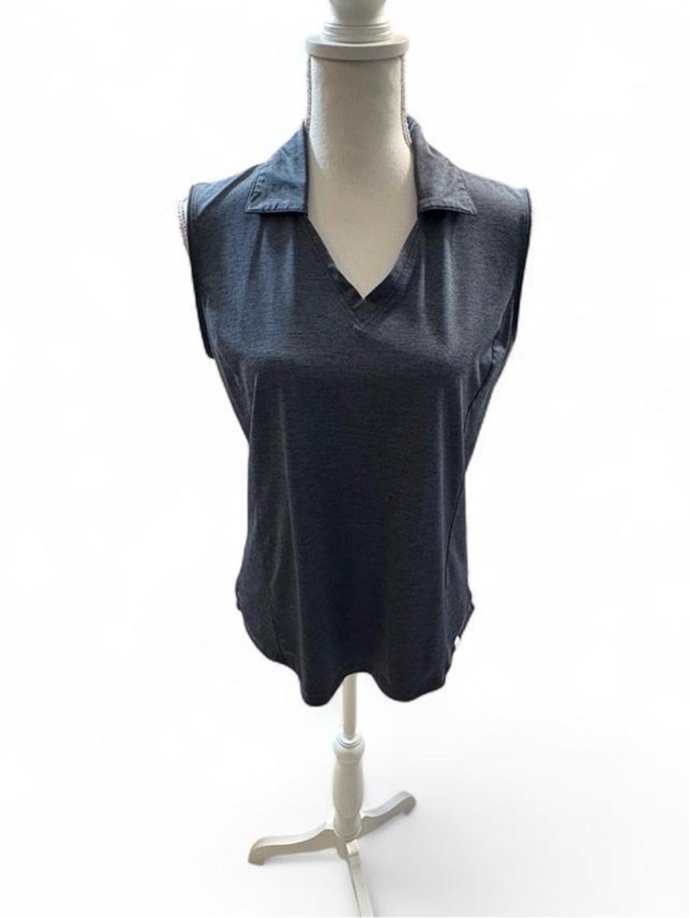 Sleeveless V-Neck Polo Top Blue